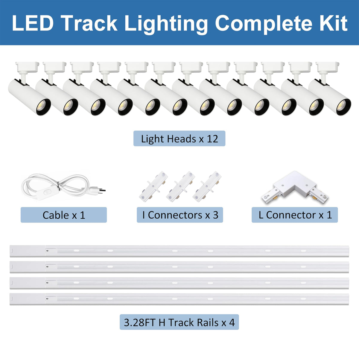 Plug in H Type LED Track Lighting Kits Dimmable Adjustable Angle Heads