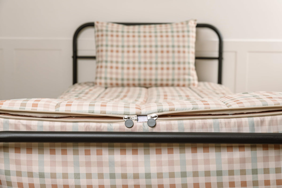 Terracotta Plaid Bed in a Bag Zipper Bedding - Minky Lined