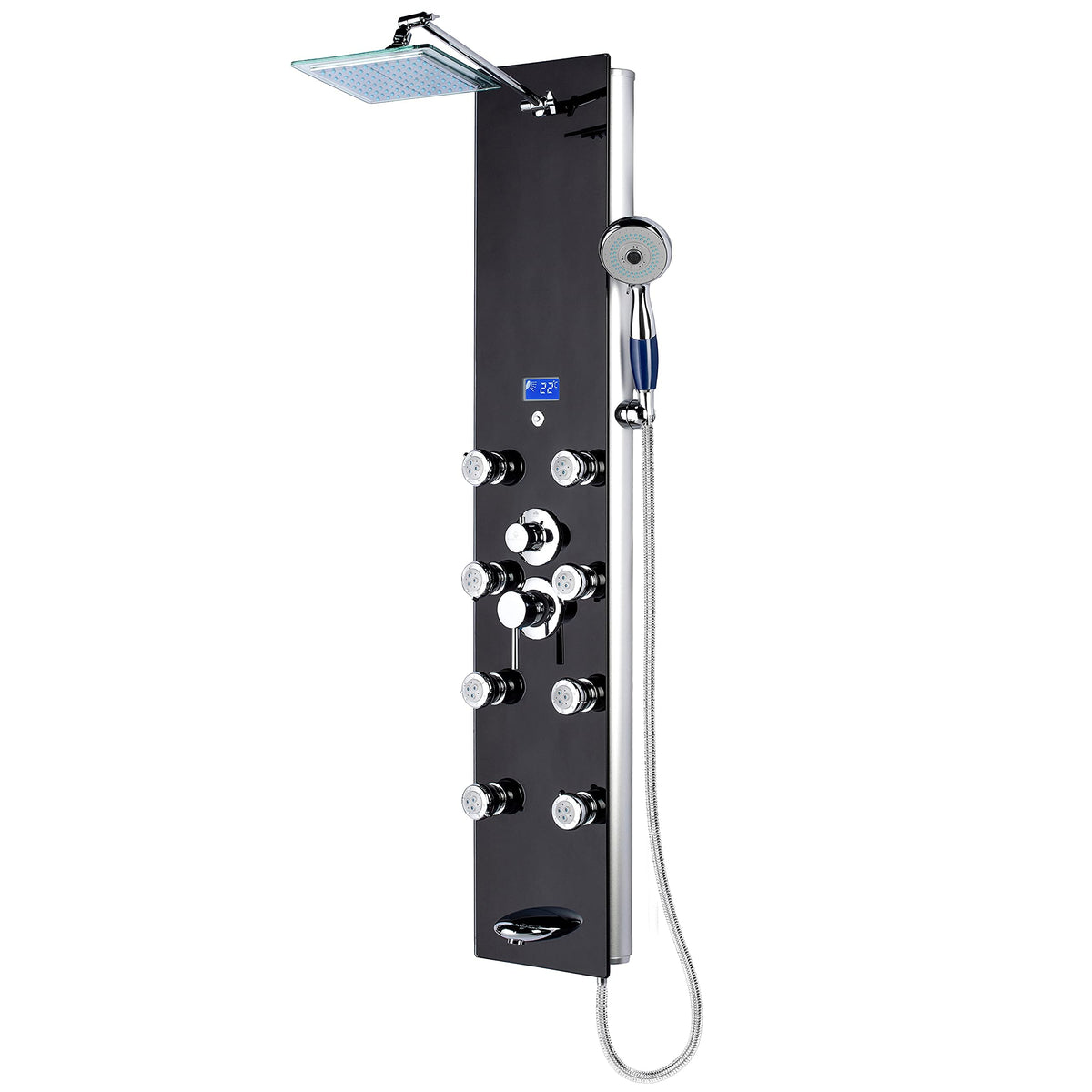 52" Aluminum SPA392B Shower Panel Tower System with Rainfall Shower Head and 8 Adjustable Massage Jets (Black)