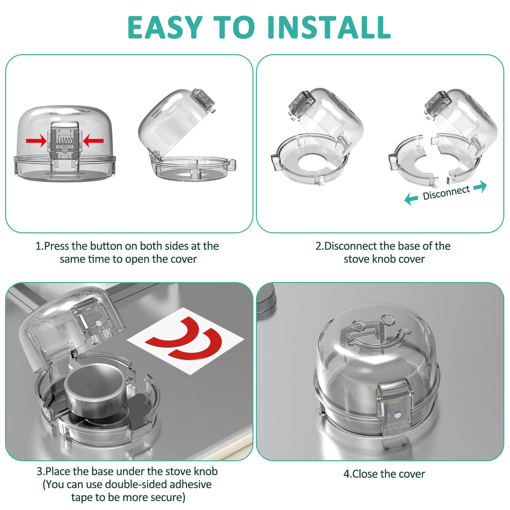 Stove Knob Covers for Child Safety 5 Packs Upgraded Double-Key Design Universal Size Baby Safety Gas Oven Knob Covers