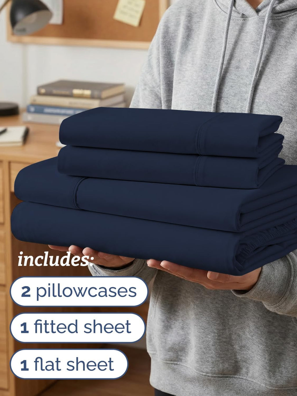 Queen 6 Piece Bed Sheet Set - Soft, Breathable & Cooling Sheets - Navy Blue