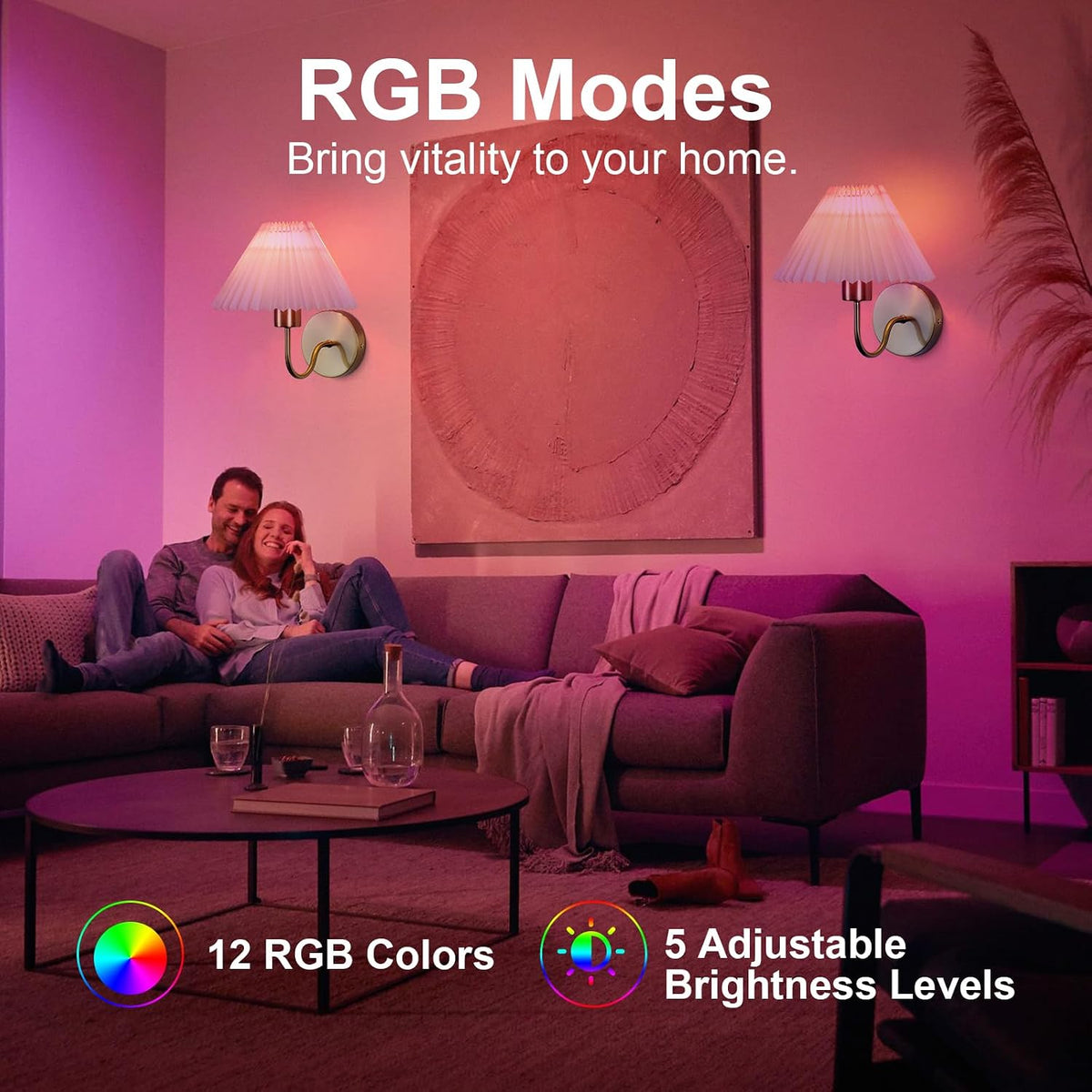 Wall Sconces Sets of 2 RGB Battery Operated Wall Sconces for Bedroom Dresser Classic Golden Wall Lamp with Remote for Living Room Bathroom Dining Room Corridor Staircase (2 Bulbs Included)