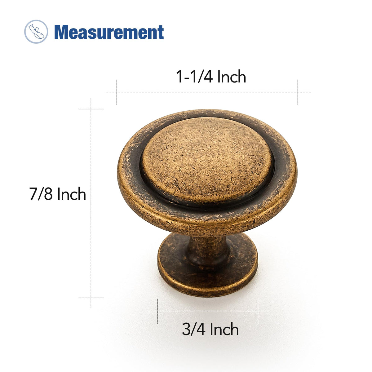 Antique Brass Round Cabinet Knobs,Zinc Pulls,1-1/4 Inch,10 Pack