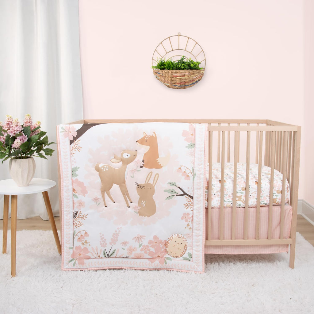 3 Piece Baby Crib Bedding Set for Girls - Newborn, Infant & Toddler Nursery Bed Set Decor with Fitted Crib Sheet