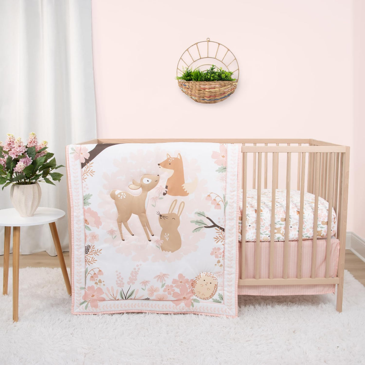 3 Piece Baby Crib Bedding Set for Girls - Newborn, Infant & Toddler Nursery Bed Set Decor with Fitted Crib Sheet