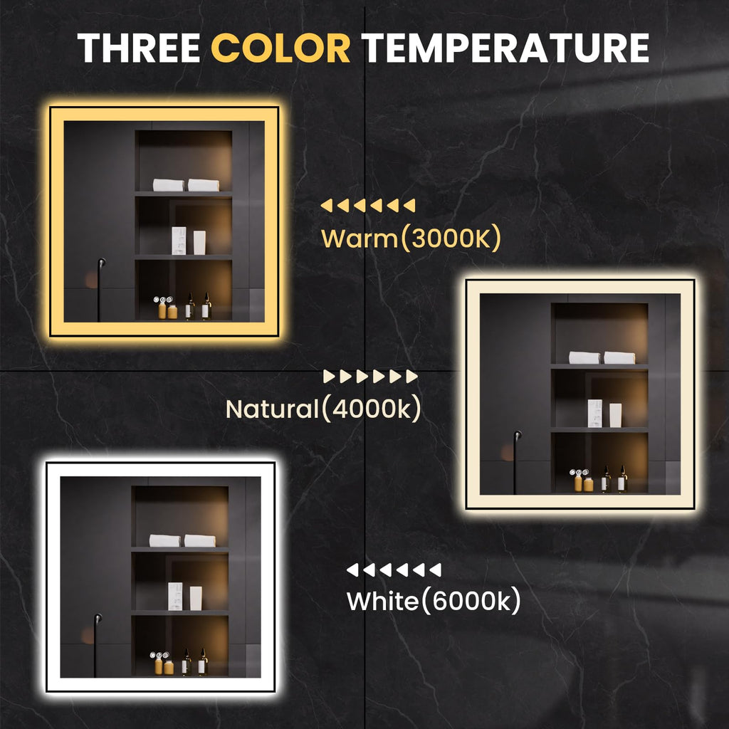 36"X36" LED Bathroom Mirror Black Framed