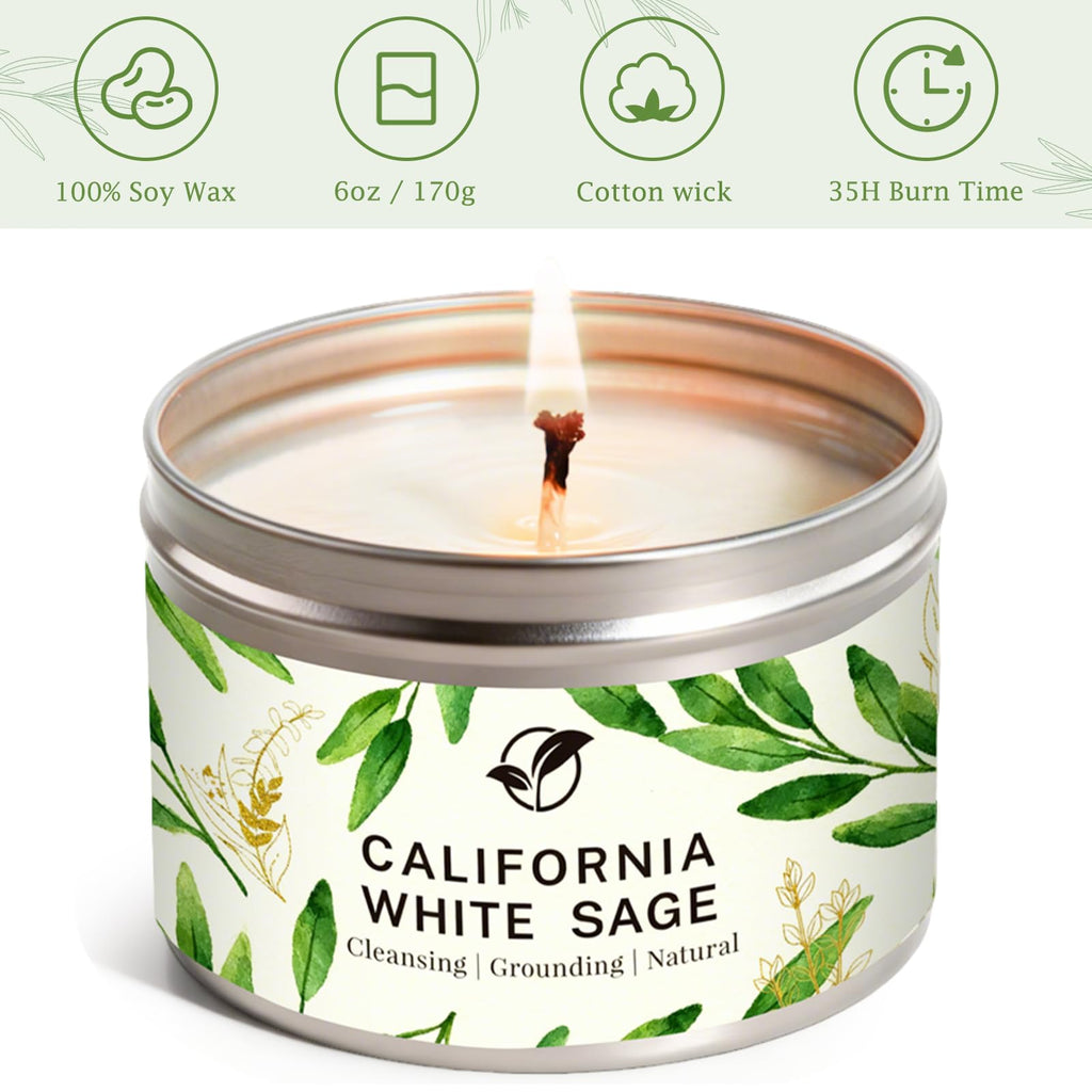Sage Candles Gift Set, 6 Pack Soy Wax White Sage Aromatherapy Candles