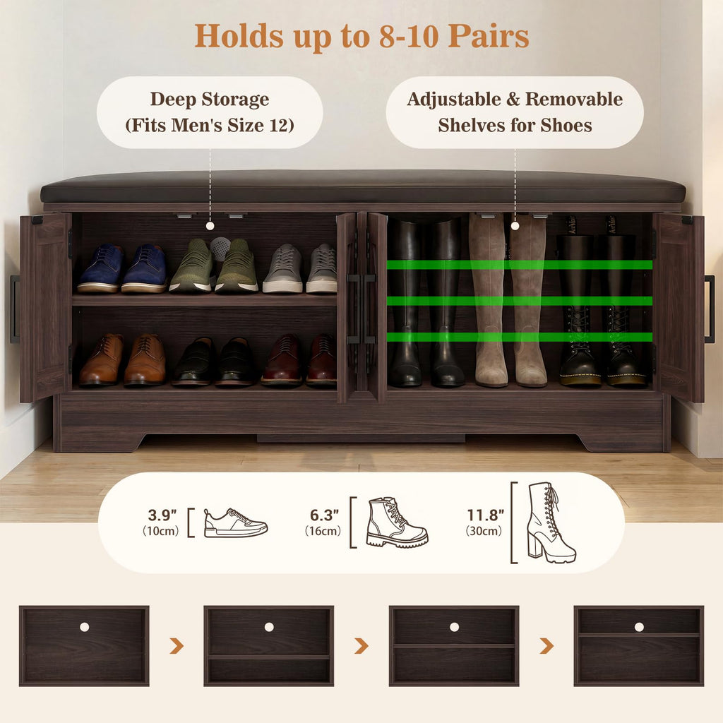 43.3" Farmhouse Shoe Storage Bench with Cushion