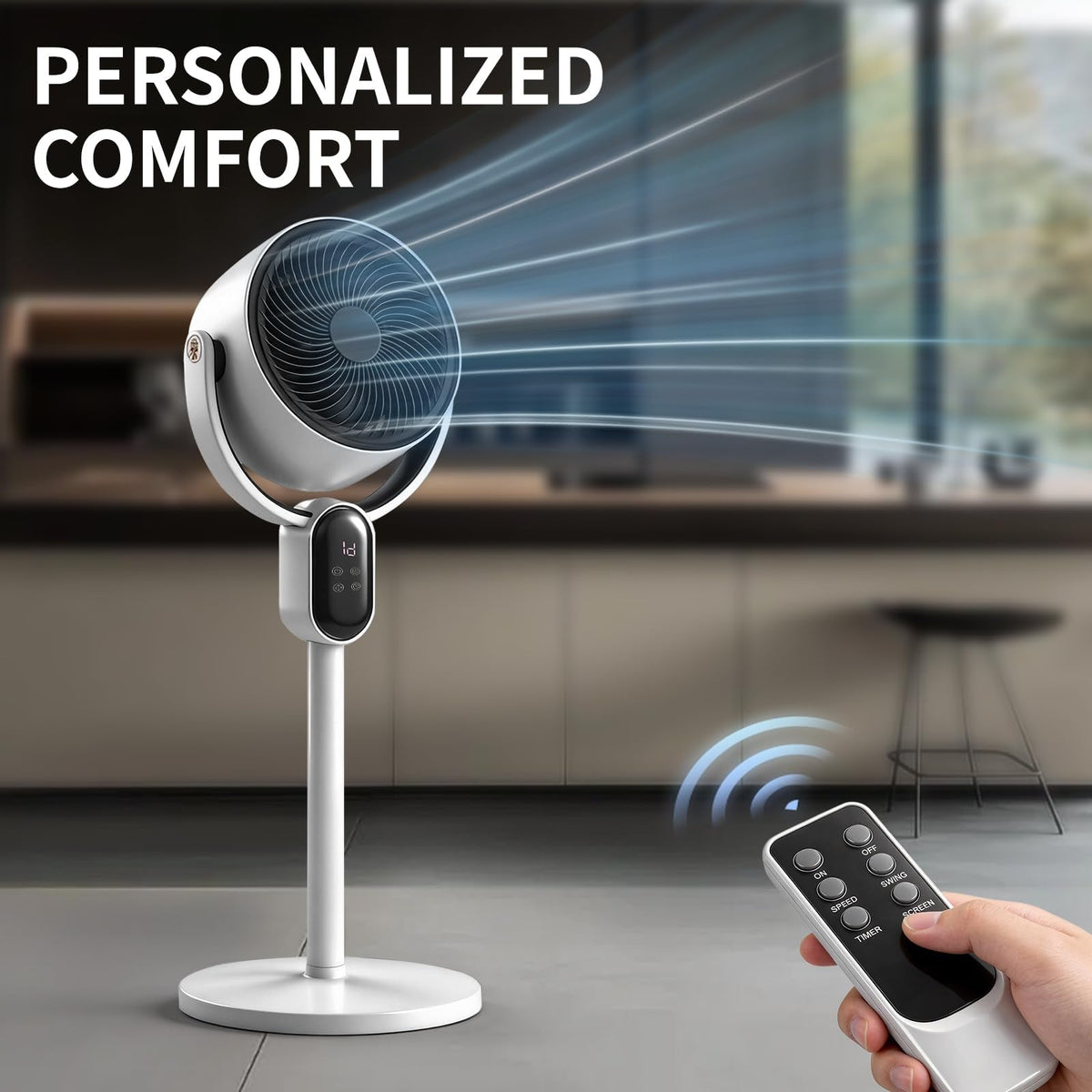 33 inch Standing Fan , 120°+ 90° Oscillating Fan, White