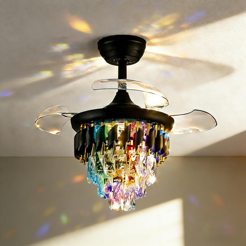 30" Black Crystal Retractable Ceiling Fan with Light