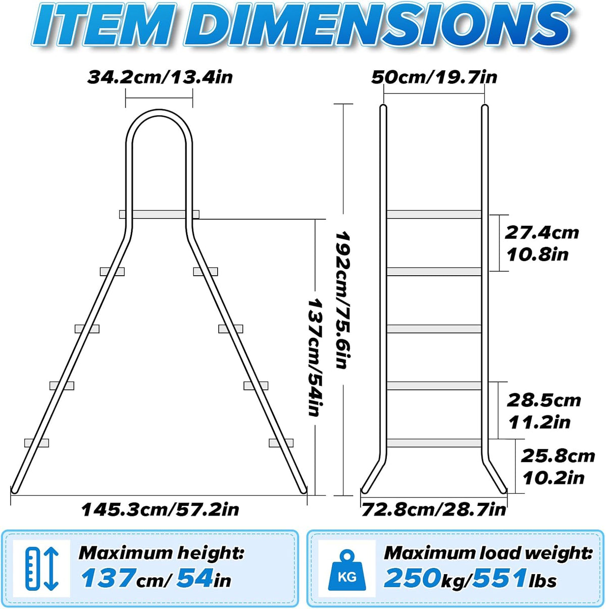 54" Heavy Duty Above Ground Pool Ladder with Platform,304 Stainless Steel | 551 lbs load capacity,4-Steps,Swimming