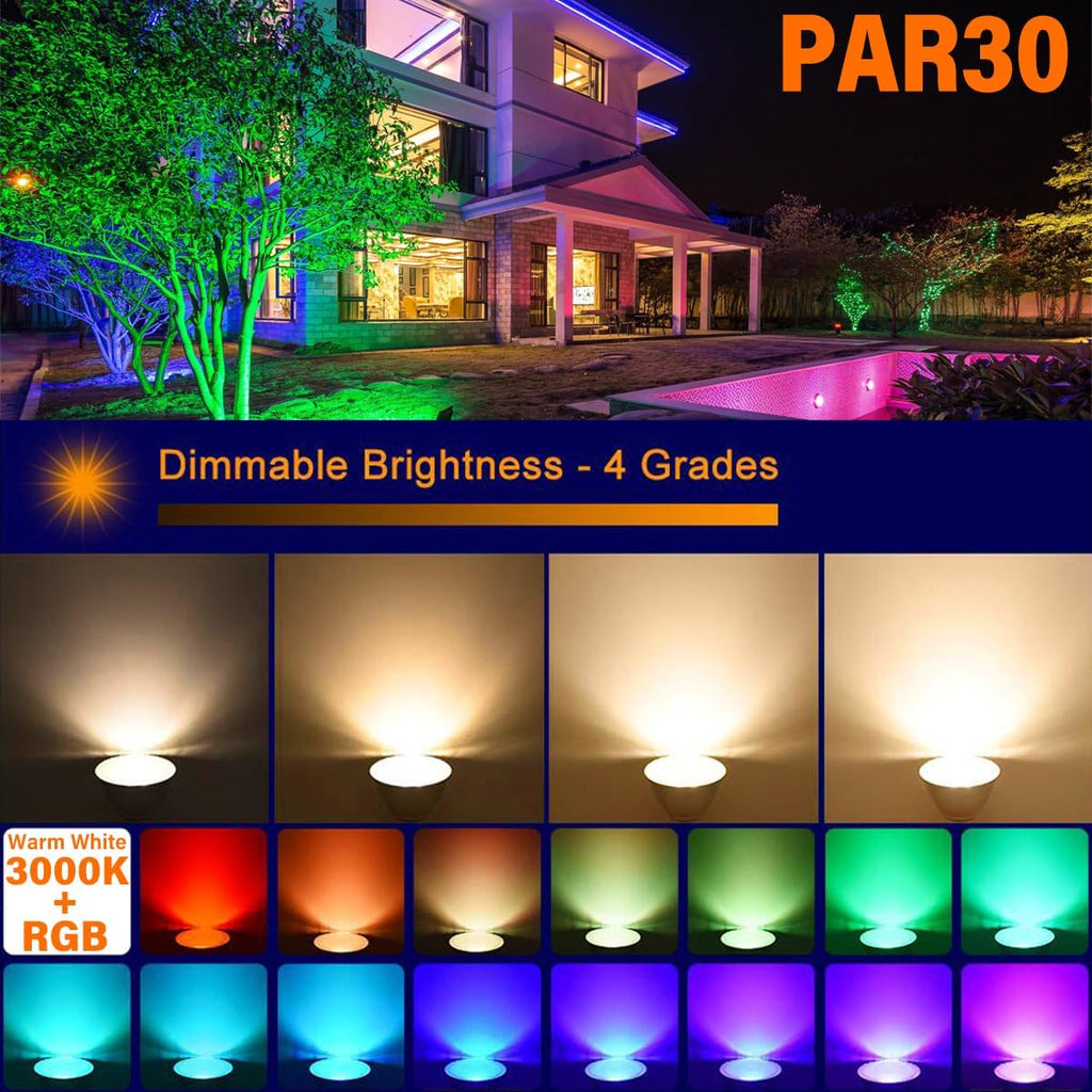 PAR30 Spotlight Bulb 20 Watt LED/COB Dimmable RGBW Color Changing Flood Light Bulb, with Remote Control, 85V-265V AC