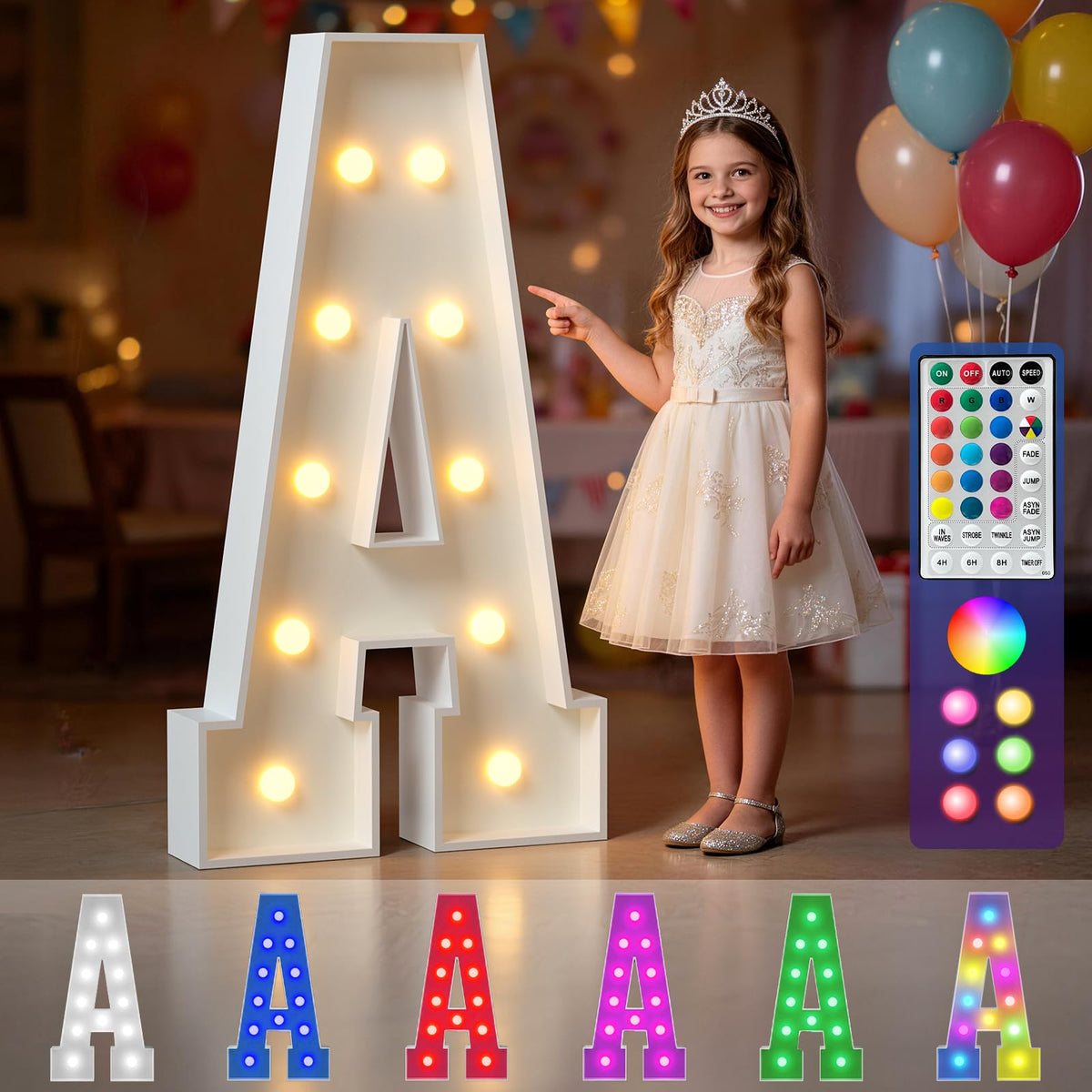 Marquee Letters Colorful, 4ft Light Up Letter A, 18 Colors Changing LED