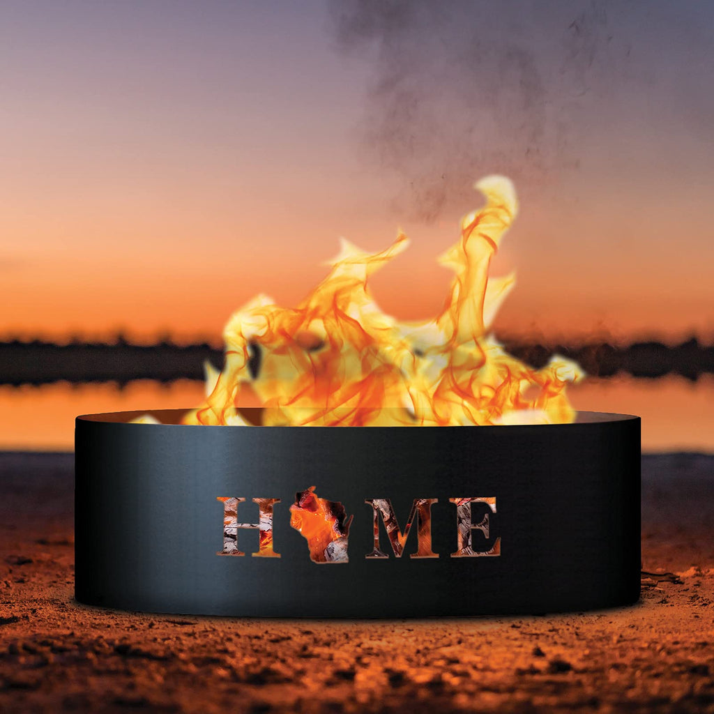 Unpainted 12 in. Tall 30 in. Diameter Outdoor Fire Ring with Fire Poker - 30 x 30 x 12 in. - Rustic