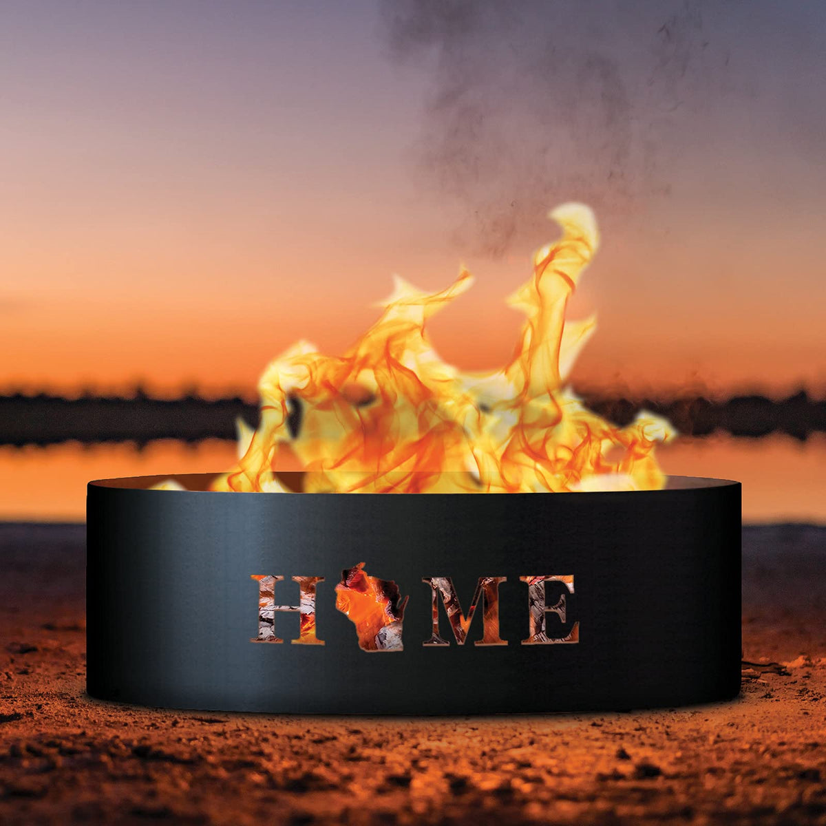 Unpainted 12 in. Tall 30 in. Diameter Outdoor Fire Ring with Fire Poker - 30 x 30 x 12 in. - Rustic