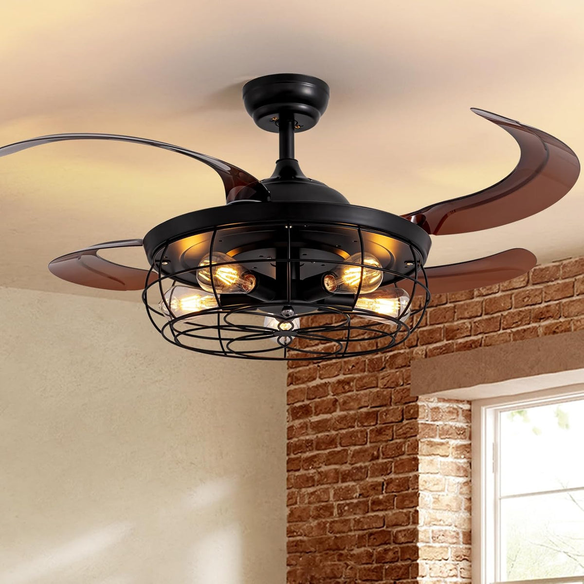 48" Black Chandelier Retractable Ceiling Fan with Light & Remote