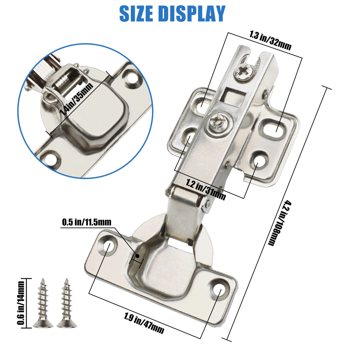 10 Pack 35mm Soft Close Cabinet Hinges, Concealed Full Overlay Hinge