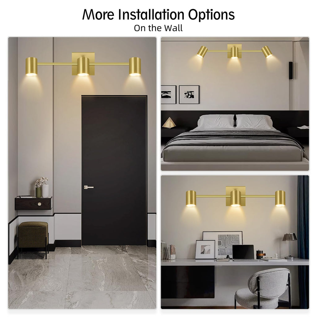 3 Light Track Lighting Fixtures Ceiling, Gold Kitchen Lighting Fixtures Ceiling, LED Track Lighting Kit, Rotatable