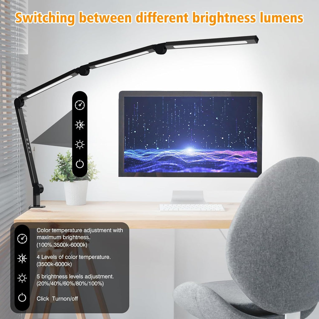 Bright LED Desk Lamp with Clamp,Eye Caring Architect Led Desk Lights with Adjustable Swing Arm Home,Dimming