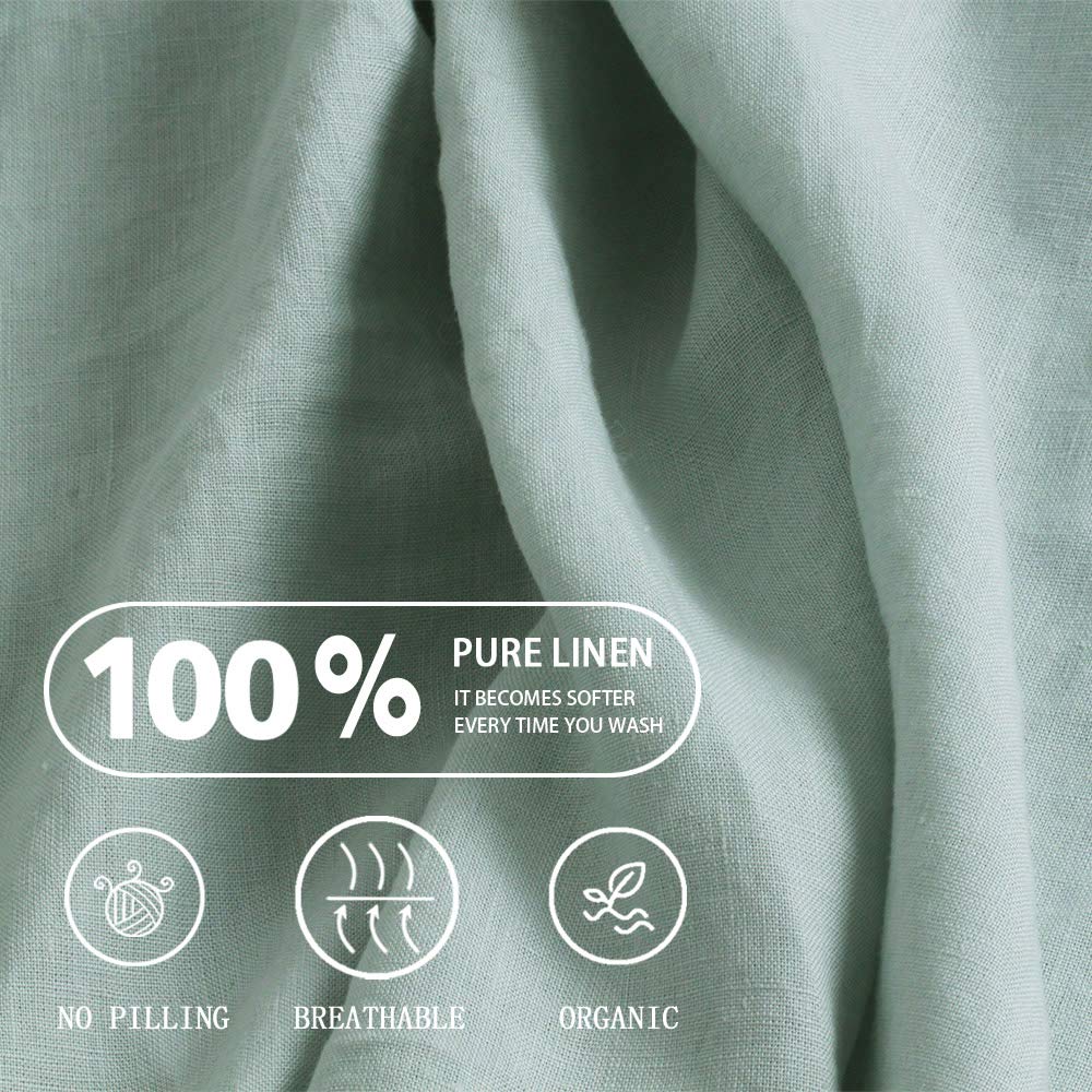 100% Organic Linen Sheets Set, Washed French Flax Bed Sheets 3 Pieces, Natural Linen Bedding Breathable
