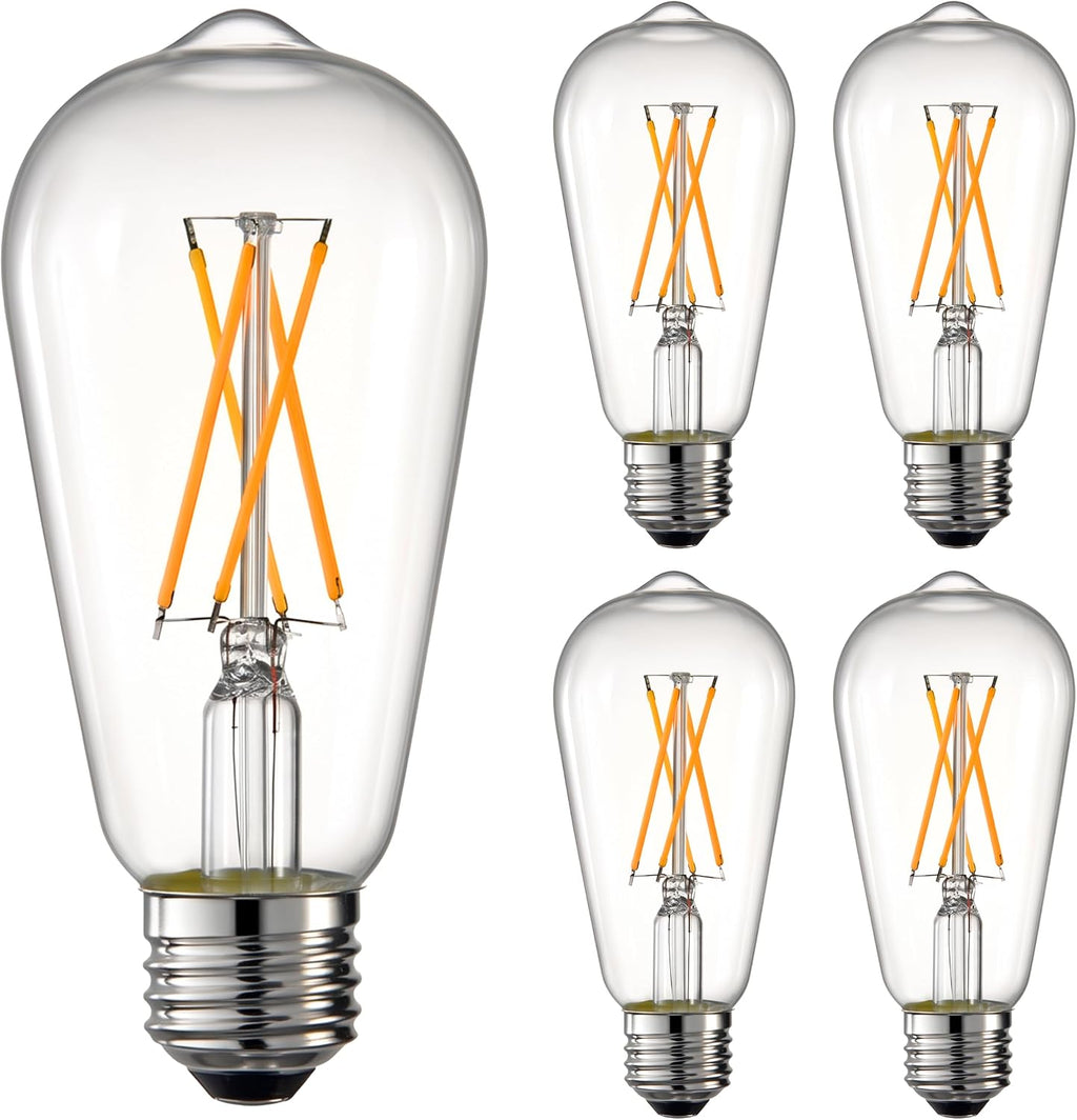 ST58 E26 LED Bulb 60 Watt Equivalent 2700K Dimmable, 4 Pack