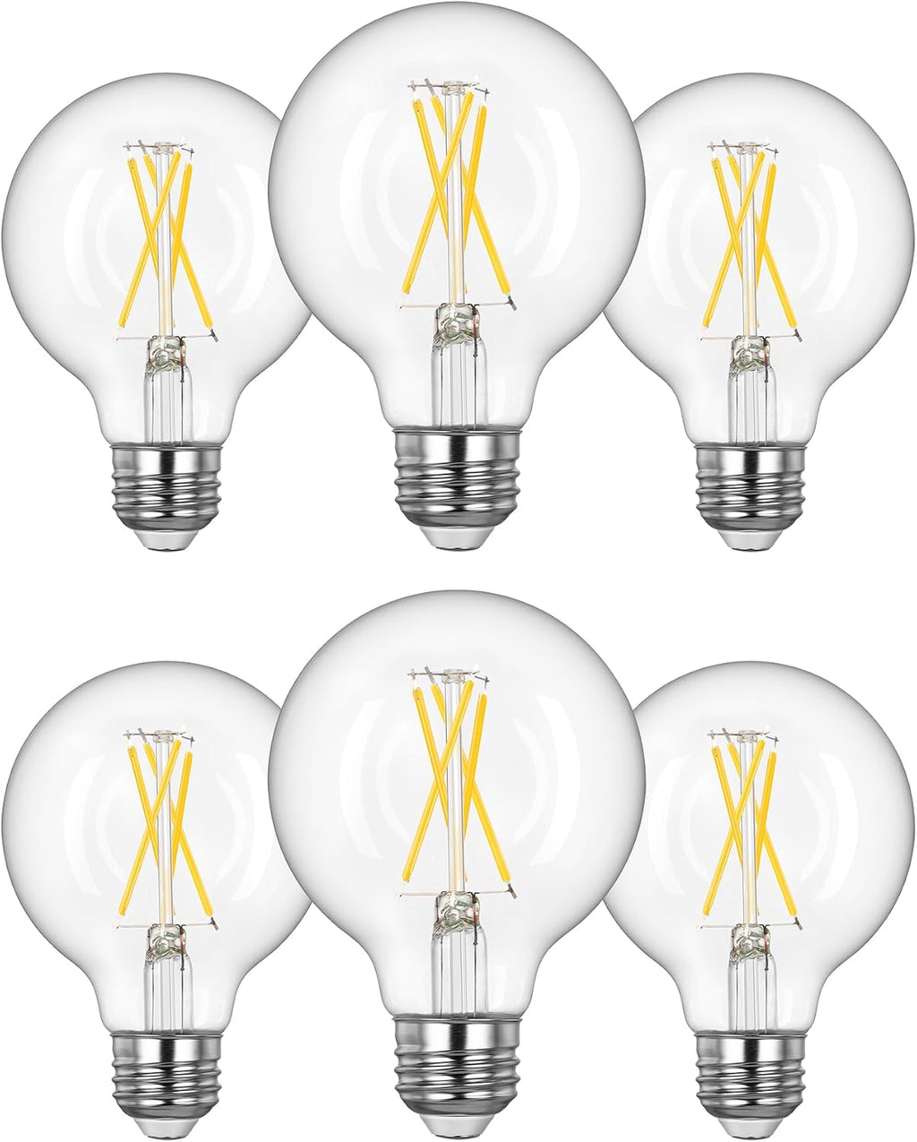 6 Pack G25 Globe Light Bulbs, Dimmable Vintage LED Edison Bulbs, CRI90+ 5W Equivalent 60W, Clear LED Filament Vanity