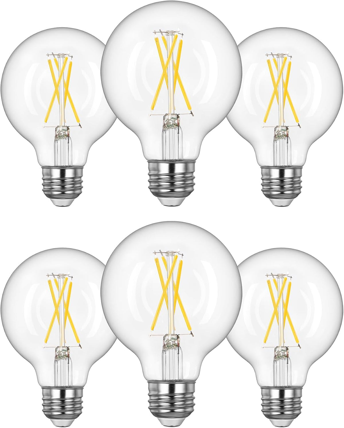 6 Pack G25 Globe Light Bulbs, Dimmable Vintage LED Edison Bulbs, CRI90+ 5W Equivalent 60W, Clear LED Filament Vanity