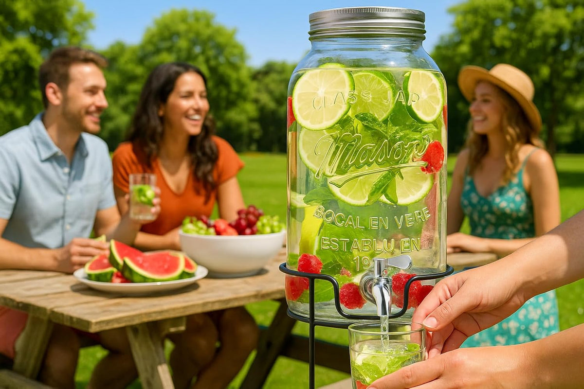 Mason Jar Drink Dispenser with Stand, 1 Gallon Glass