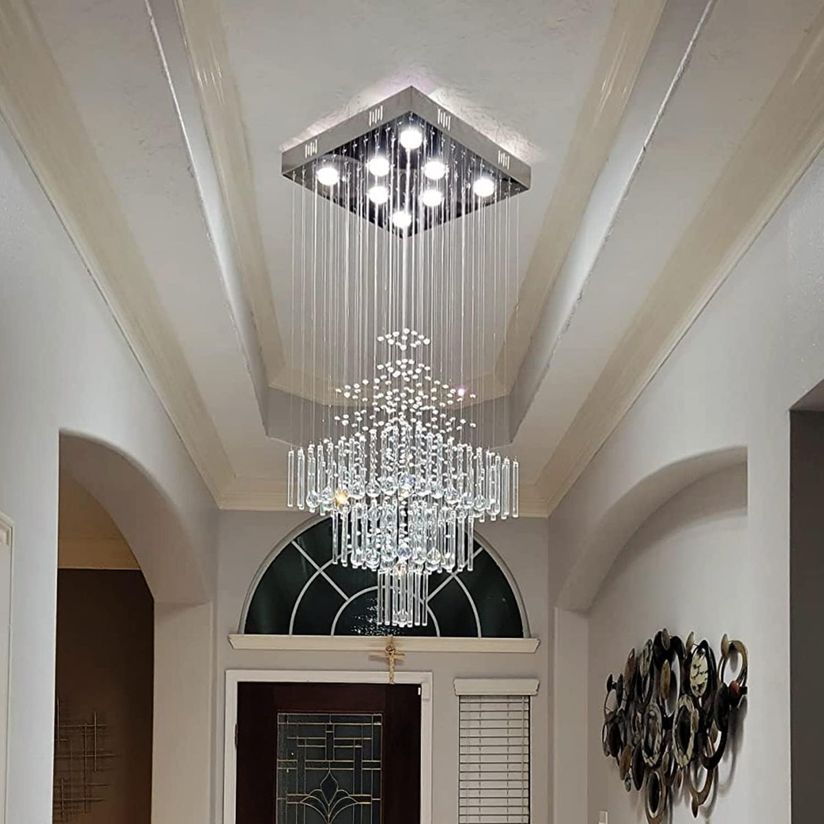 8-Light Modern Square Crystal Chandelier for Dining Rooms and Living Rooms