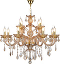 Twelve-Light Amber Gold K9 Crystal Chandelier for Grand Dining Rooms