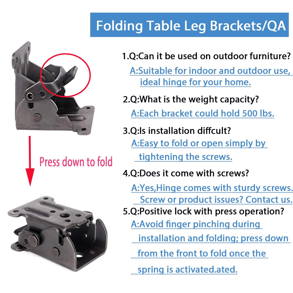 8 Pack Locking Hinge for Folding Table Brackets (Black)