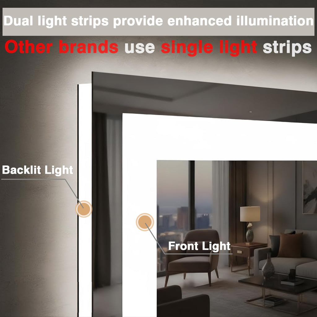 72"x40" Large LED Bathroom Mirror with Lights