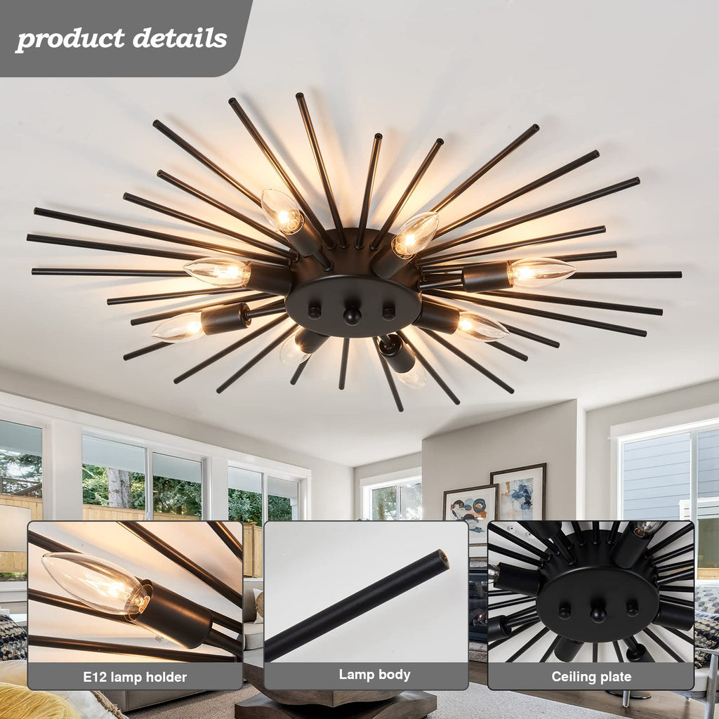 Semi Flush Mount 8 Light Ceiling Light Modern Metal Ceiling Lighting Black Light Fixture for Farmhouse Kitchen Dining