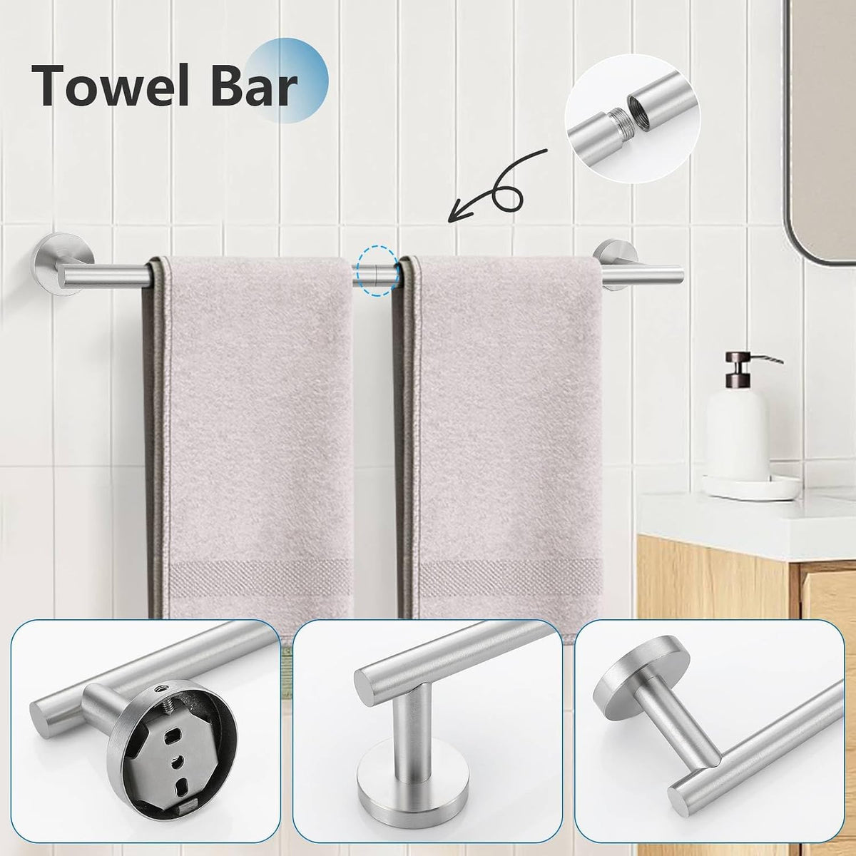 Brushed Nickel 5 Pieces Towel Bar Set Bathroom Hardware Set Upgraded Towel Hooks,Towel Holder Set Stainless Steel