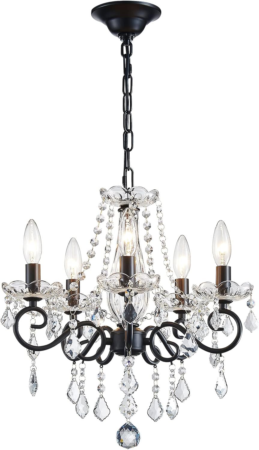 Small Modern Black Crystal Chandelier for Bedrooms and Hallways