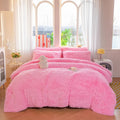 Faux Fur Plush Pink Comforter Sets - Ultra Soft Shaggy Flannel Velvet Fluffy Fuzzy 3PC Bedding Sets