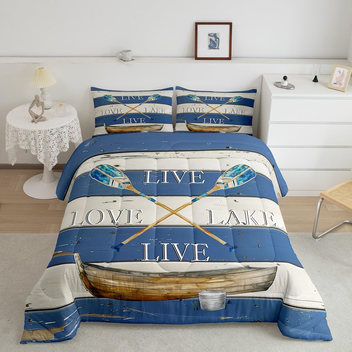 Lake House Decor Bedding Set For The Home Rustic Farmhouse Cabin Lodge Comforter Gift Lover, Lake Paddle