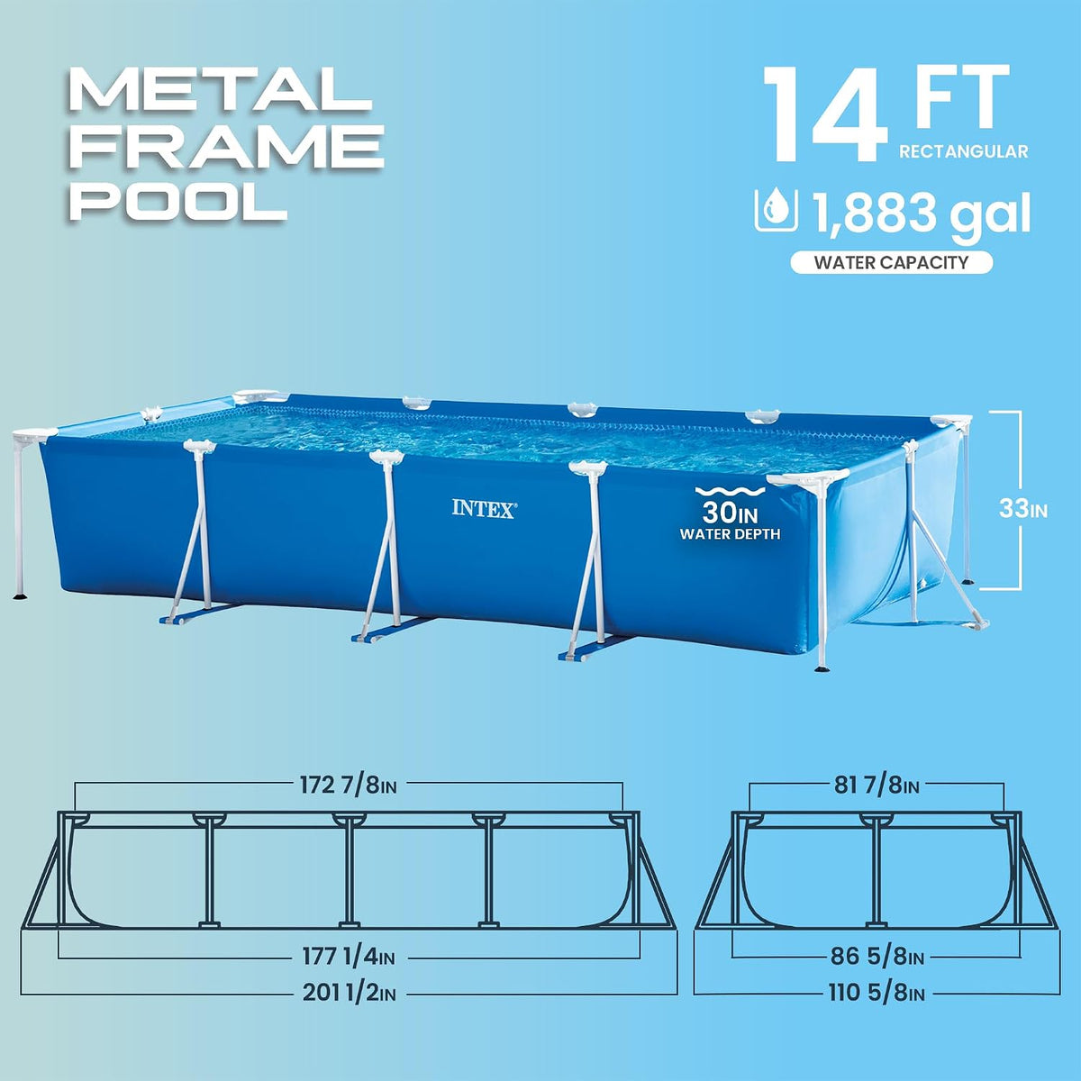 Metal Frame 14ft 9in x 7ft 3in x 33in Above Ground Swimming Pool | 28273EH - Pool Only (Pump Not Included)