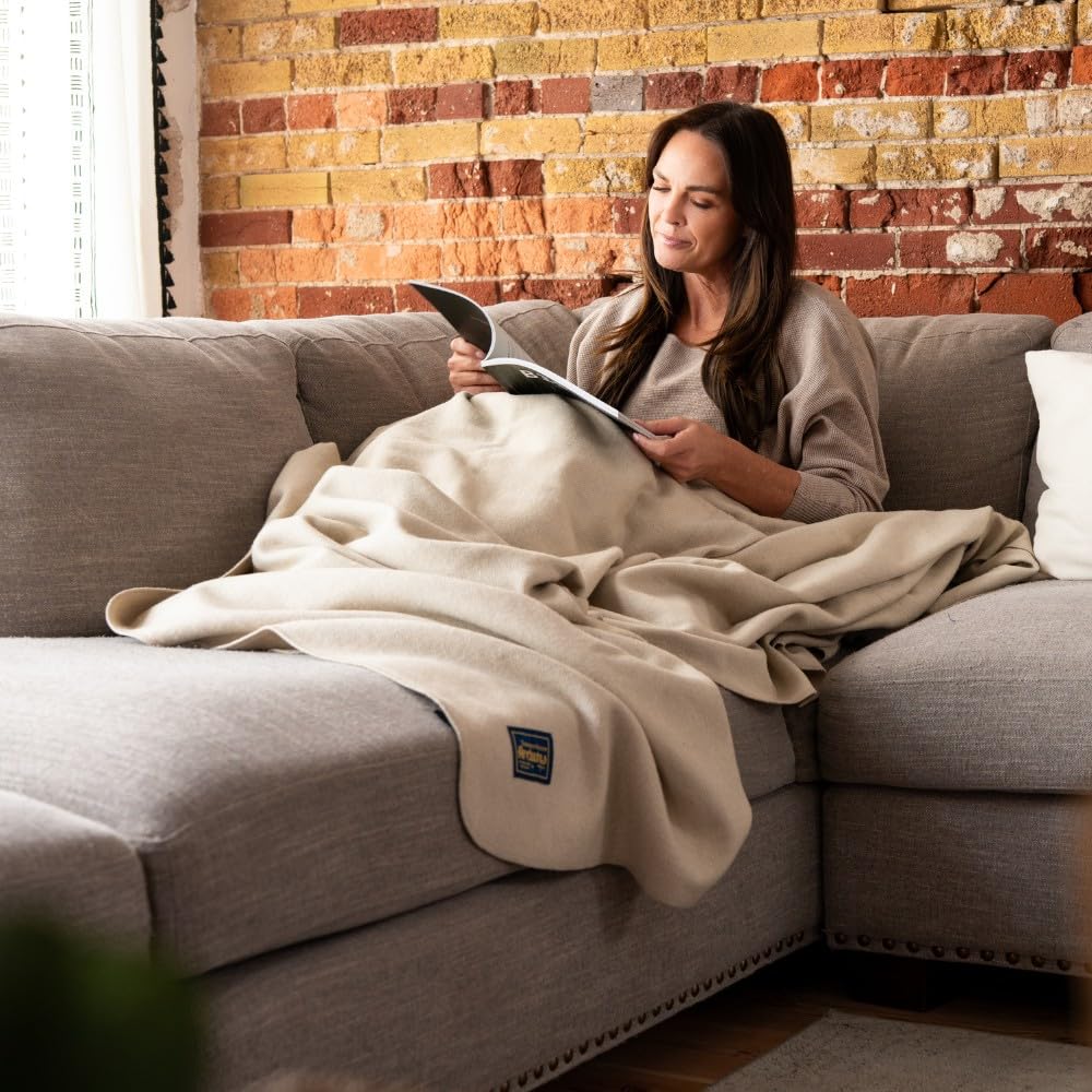 Bighorn 100% Virgin Wool Blanket | Heirloom-Quality Wool Bedding & Cabin | Warm, Thick & Durable (, Ivory)