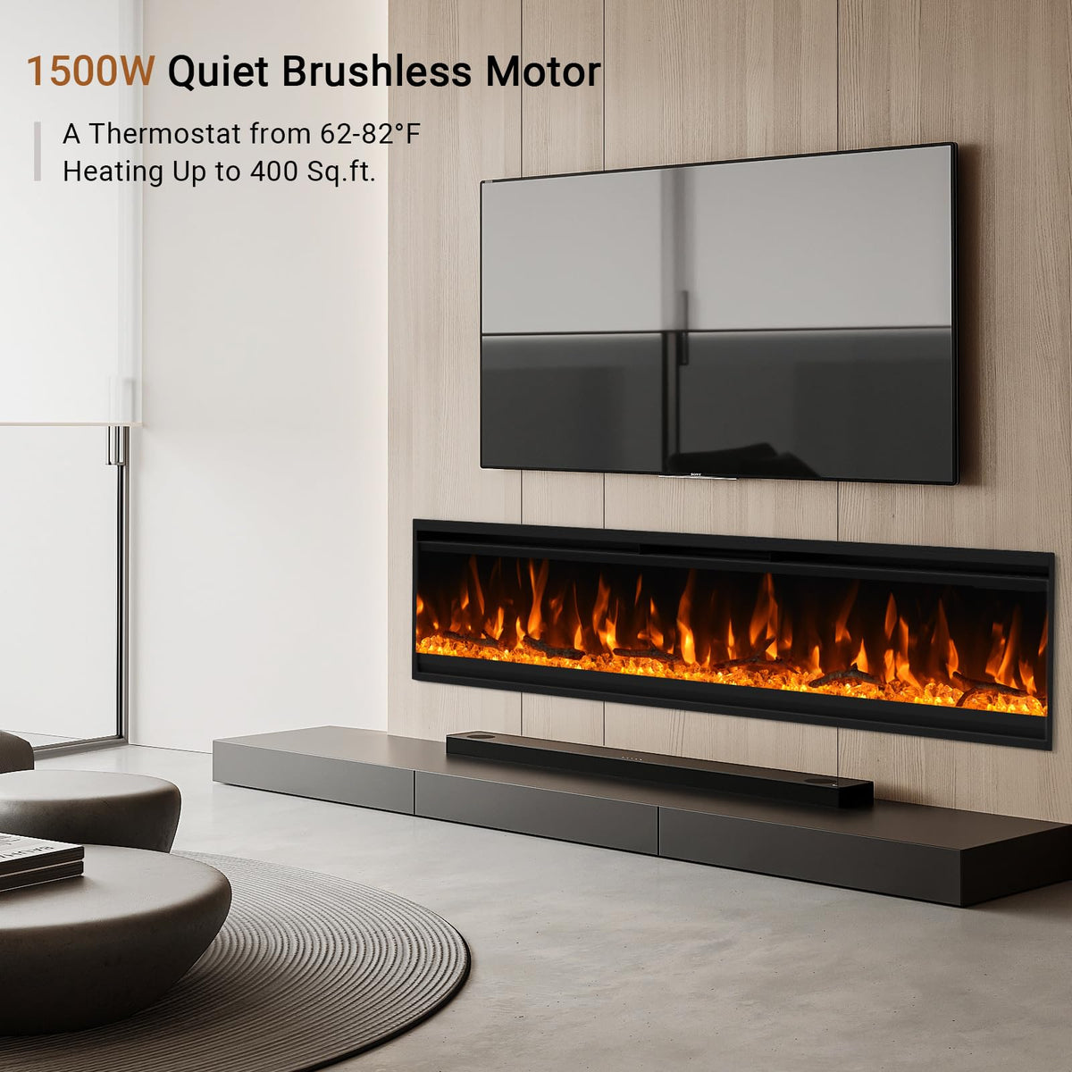 50 inch Electric Fireplace, 4.3" Ultra-Thin Electric Fireplace Inserts, Ultra-Narrow Frame, Wall Mounted and Recessed