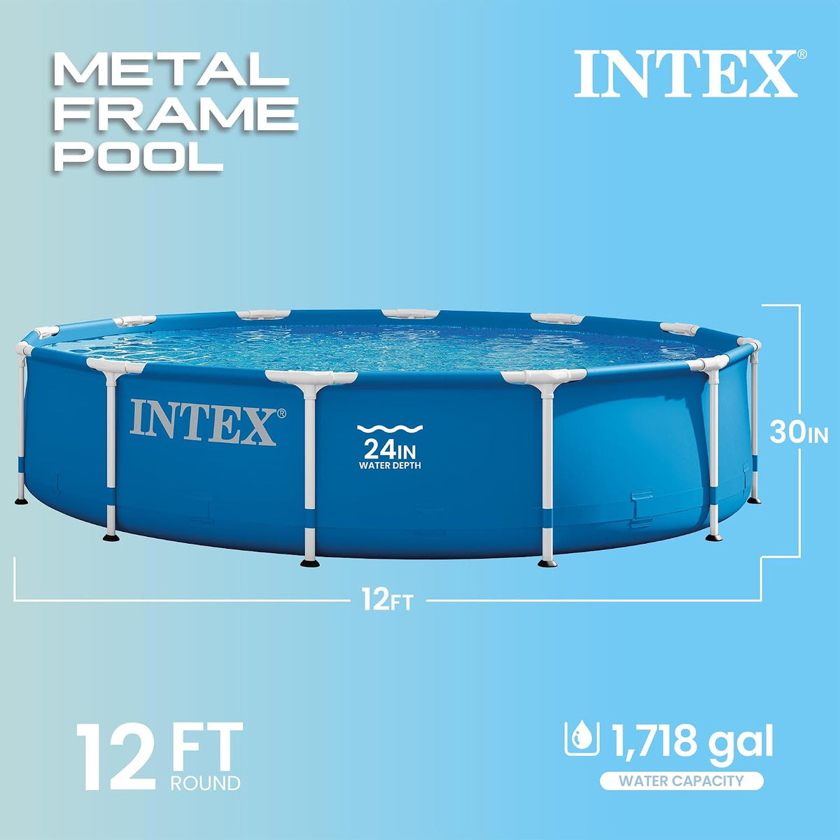 Metal Frame 12ft x 30in Round Above Ground Swimming Pool Set w/Pump | 28211EH - 530 GPH Cartridge Filter Pump and