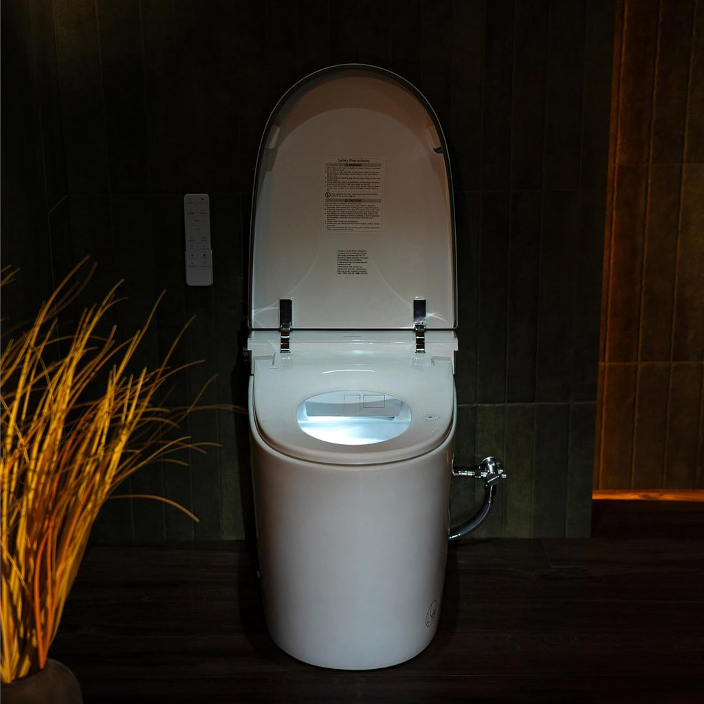 Smart One-Piece Toilet with Built-In Tank and Bidet, Powerful Flush, Foam System, Foot Sensor, Warm Air Dryer, Auto Flush, ADA Comfort Height, Blackout Flush, Heated Seat