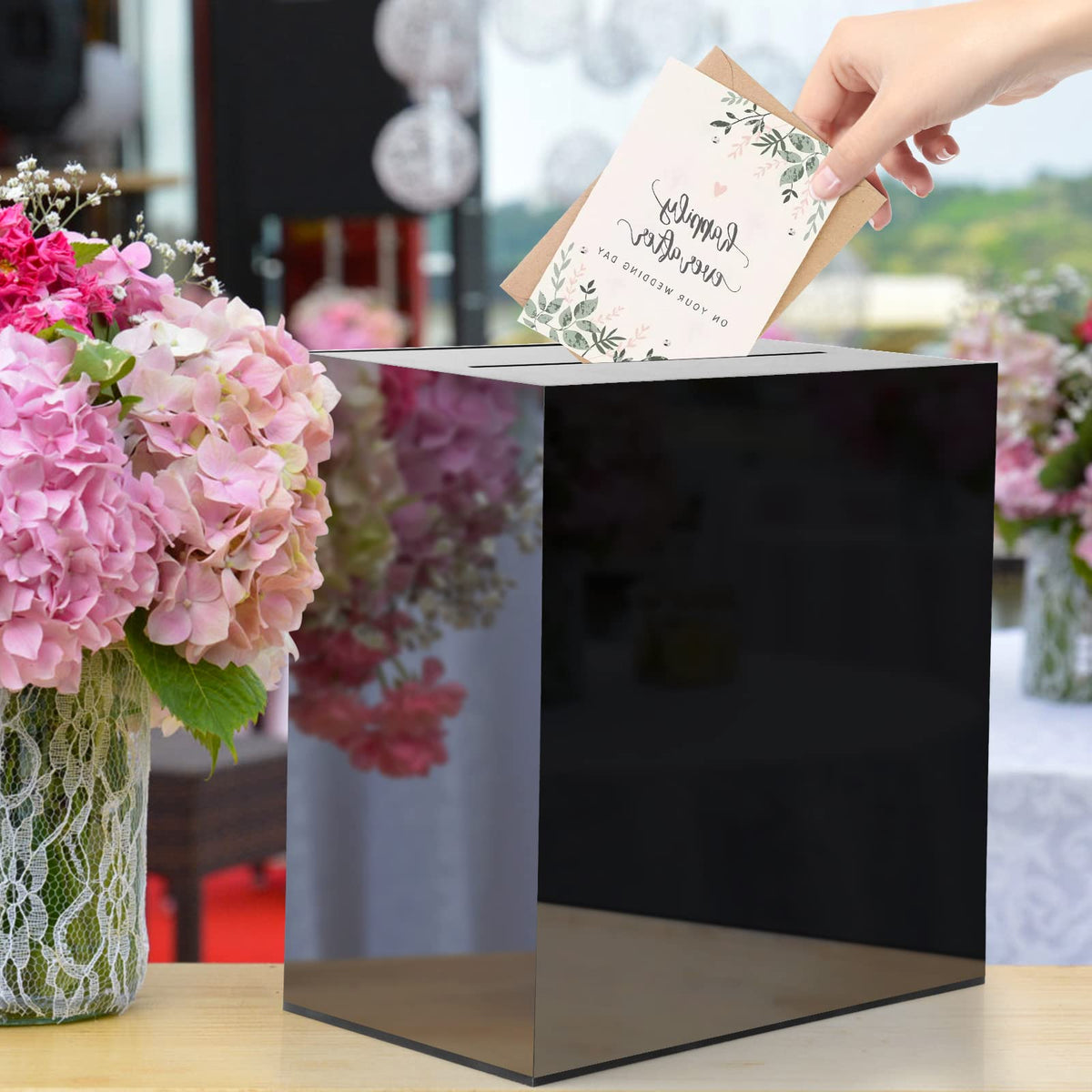 Black Acrylic Wedding Card Box Clear DIY Card Boxes Gift Card Box Money Box Holder for Wedding Reception Anniversary
