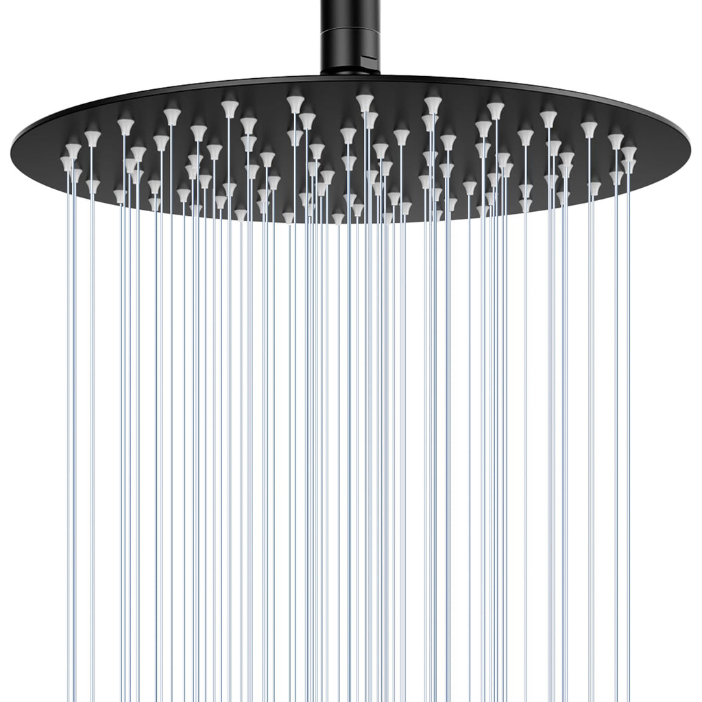 10 Inch Matte Black Round Rain Shower Head, All Metal Stainless Steel Rainfall Shower Heads with 100 Anti-Clog