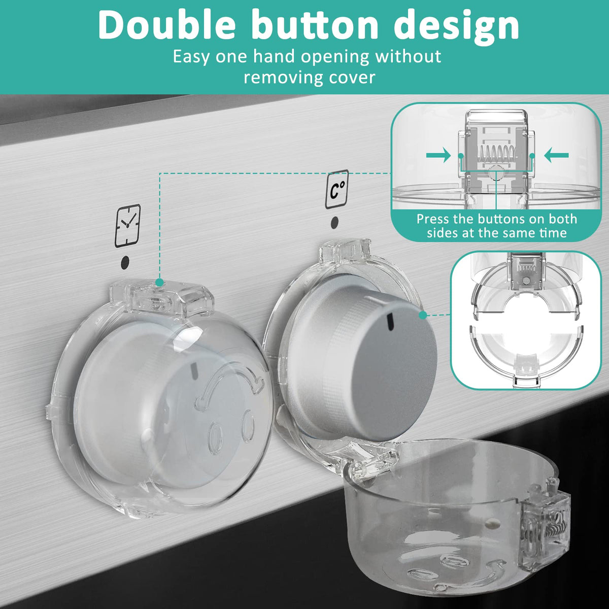 Stove Knob Covers for Child Safety 5 Packs Upgraded Double-Key Design Universal Size Baby Safety Gas Oven Knob Covers