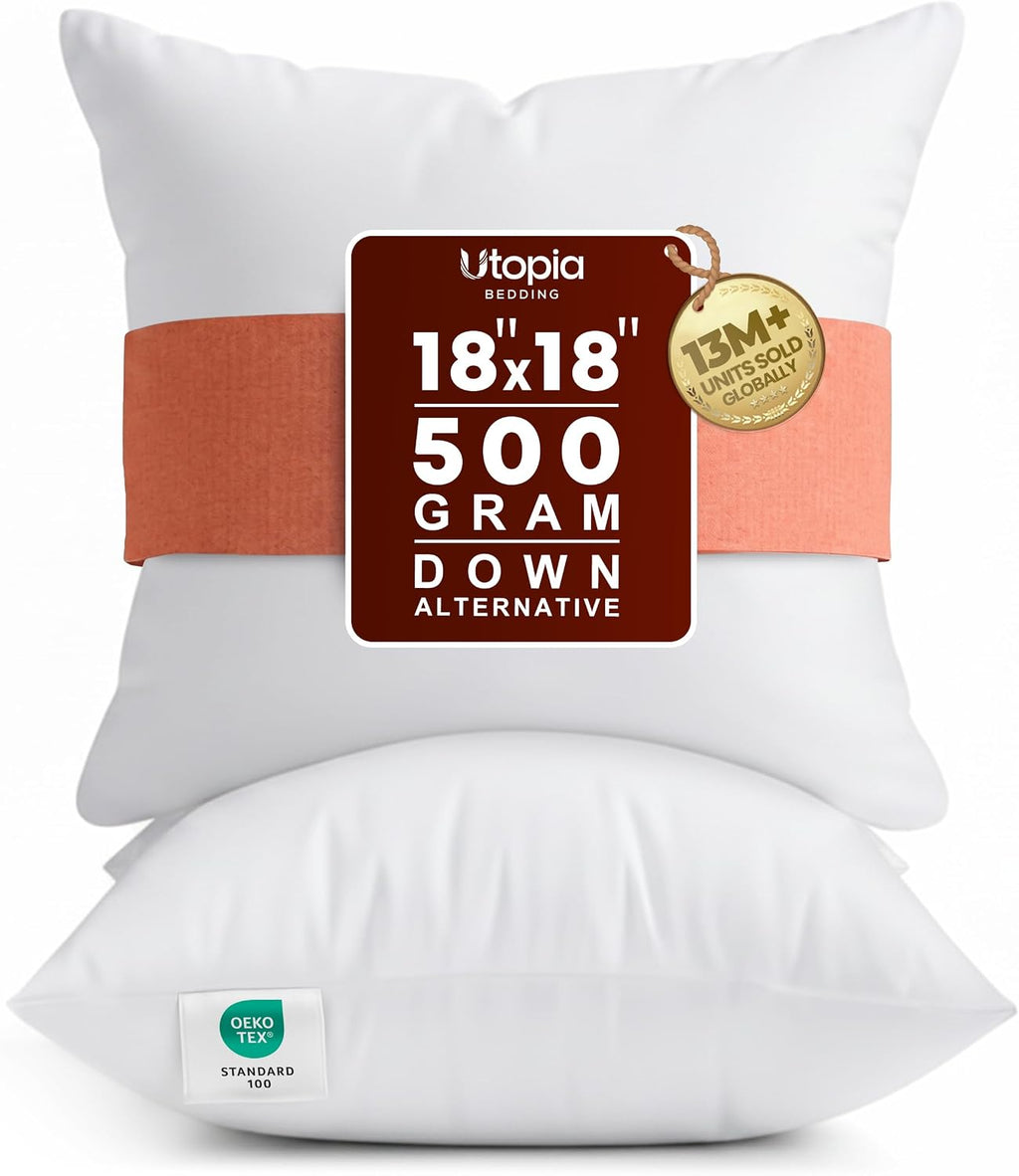 18x18 Pillow Inserts, White Throw Pillows for Couch, 2 Pack - Set of 2