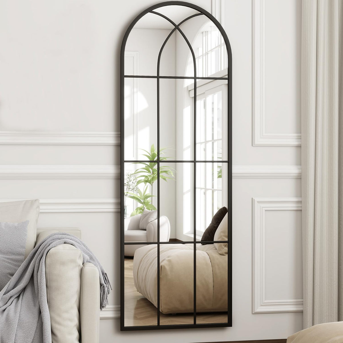Arched Full Length Mirror 65"x22", Black Farmhouse Body Mirror
