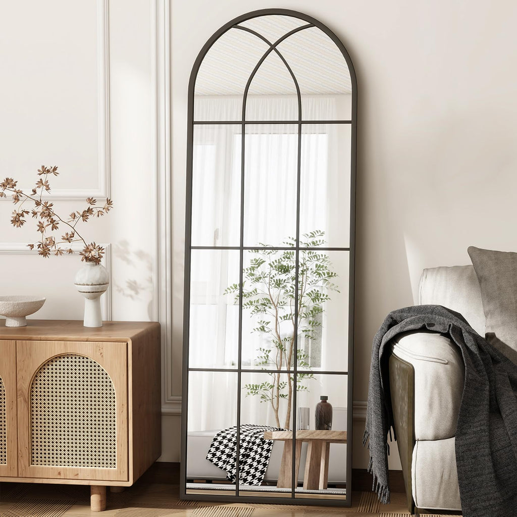 Arched Full Length Mirror 65"x22", Black Farmhouse Body Mirror
