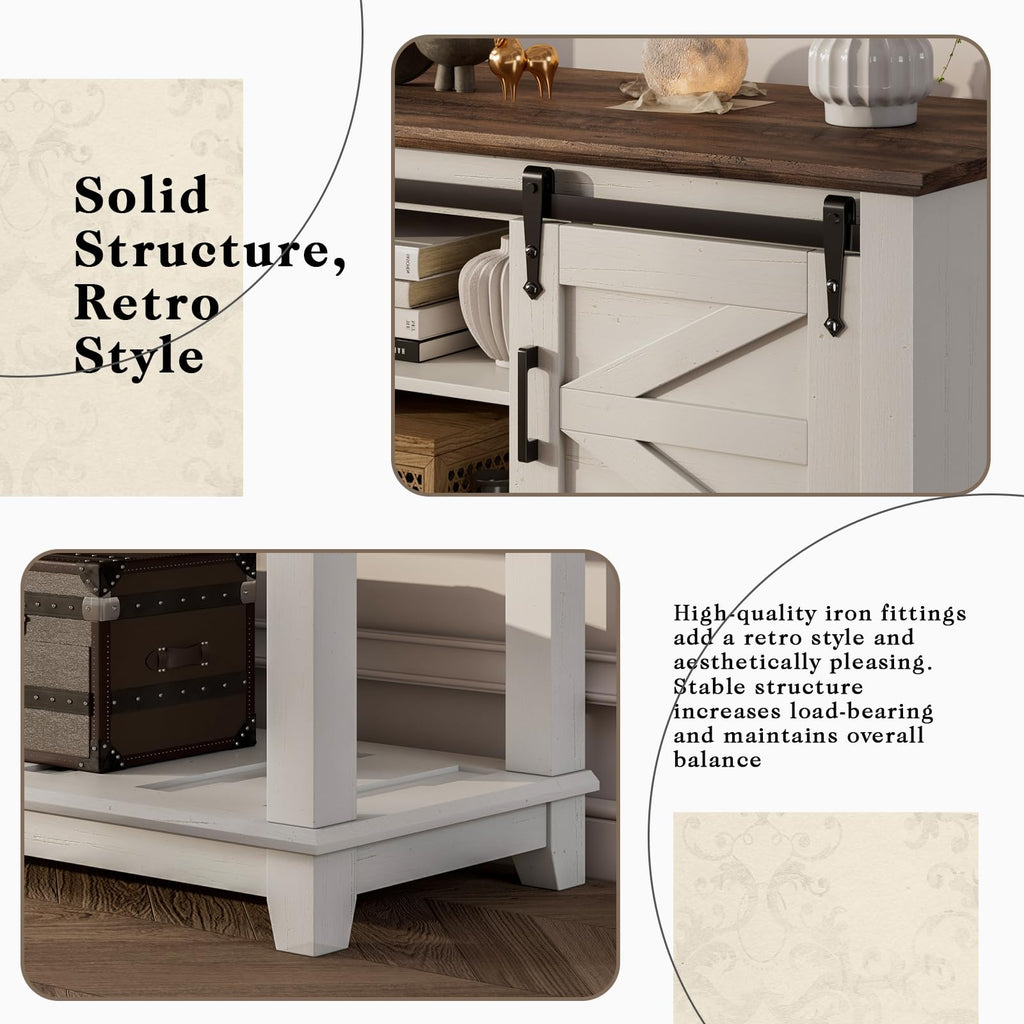 46" Farmhouse Console Table with Sliding Barn Doors, Antique White