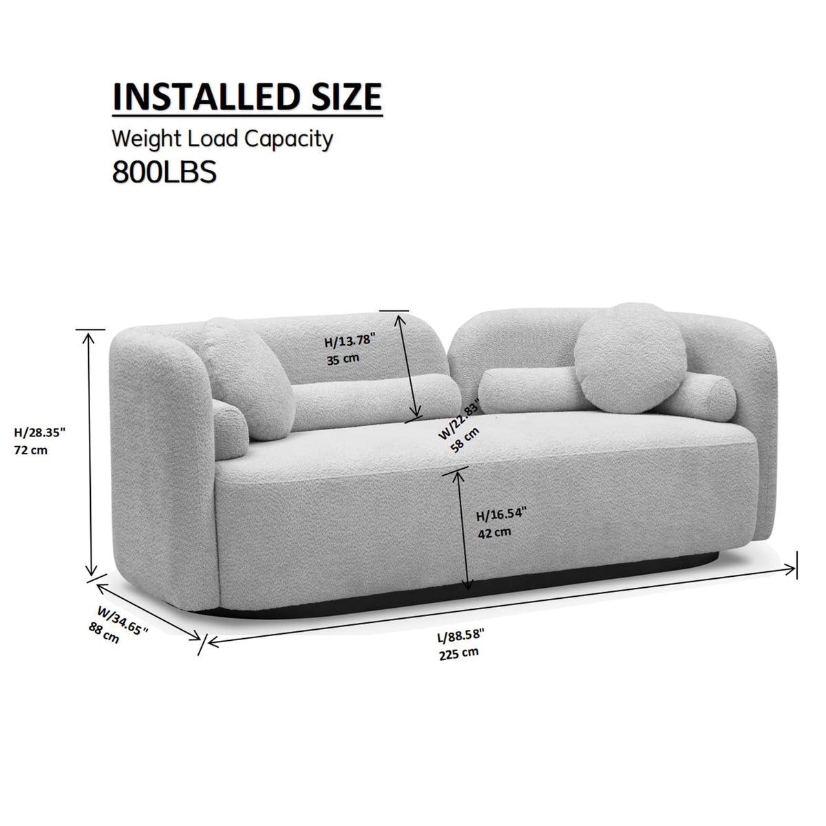 Japandi Minimalist Curved Sofa, 88.5", 3-Seater, Solid Wood, Bouclé, Beige
